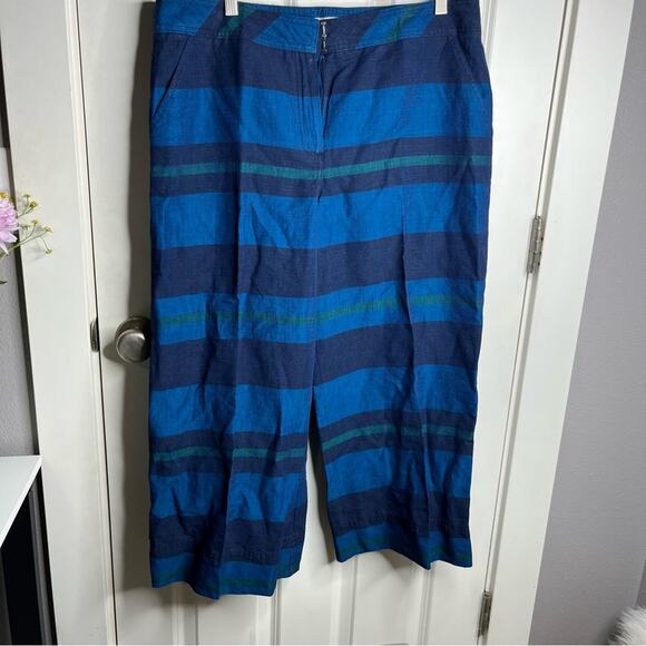 NWT Trina Turk Sacramento Striped Linen Crop Blue Pants Size 14 - Picture 1 of 6